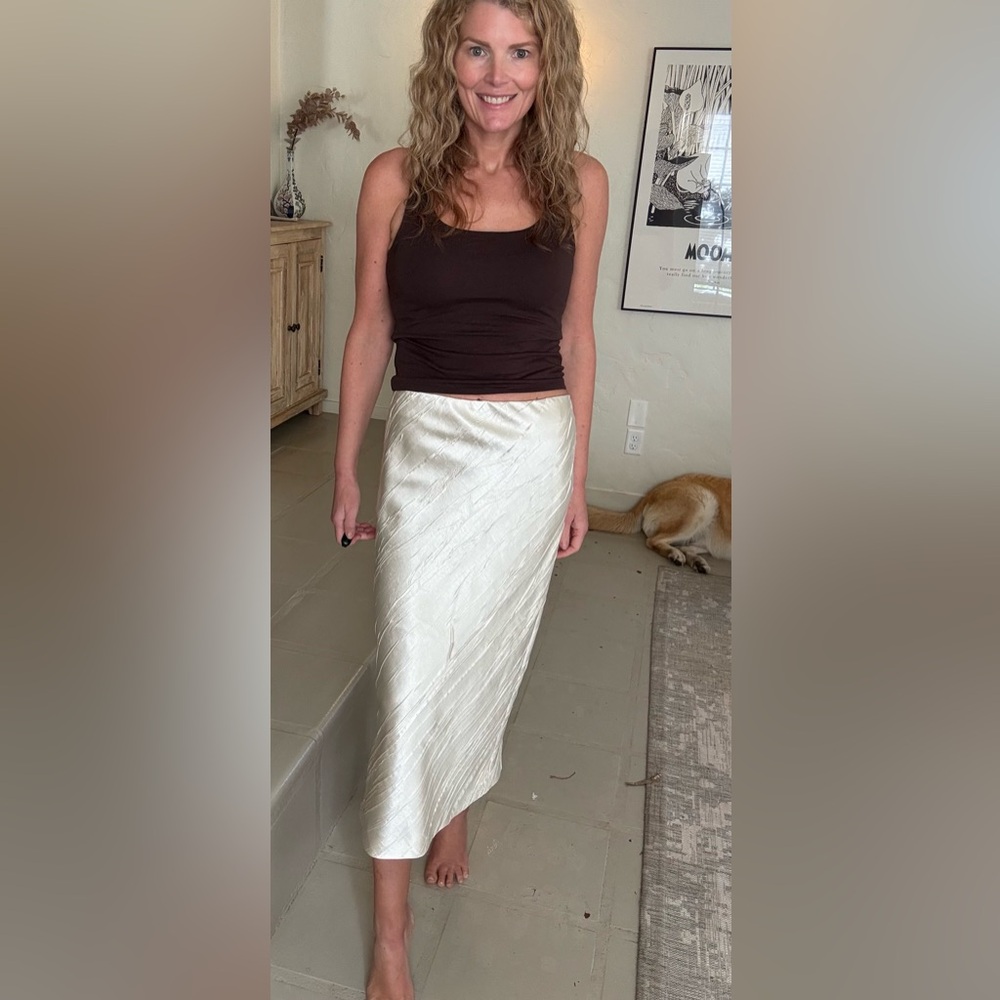 Max Mara $750 Sportmax Ruta Ivory Satin Midi Skirt NWT Size 10 Bias Cut Italy - Picture 8 of 16